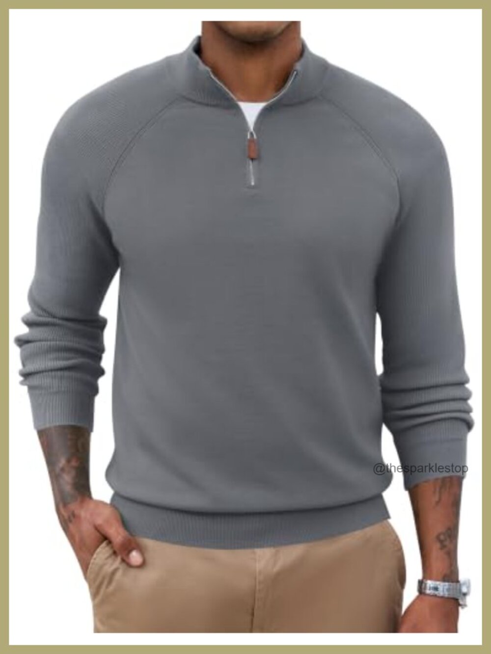 Mens Quarter Zip Sweater Raglan Sleeve Knit Pullover